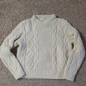 Elenor Murphy Women's Cream Cable Knit Sweater 100% Wool Hand Knit